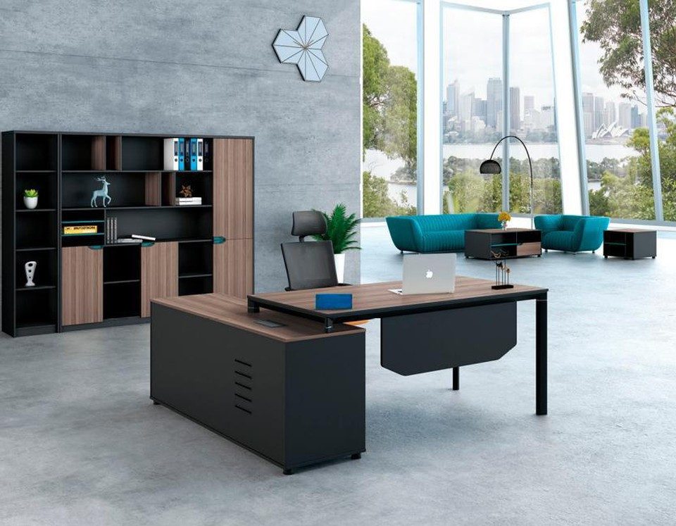 Büromöbel-Set Eleganter Arbeitstisch und Büroschrank in Schwarz Holz