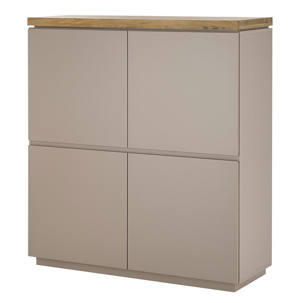 Lomadox Highboard PALMAS-05, grau Akazie massiv Deckplatte Kommode 112,8x123x40 cm