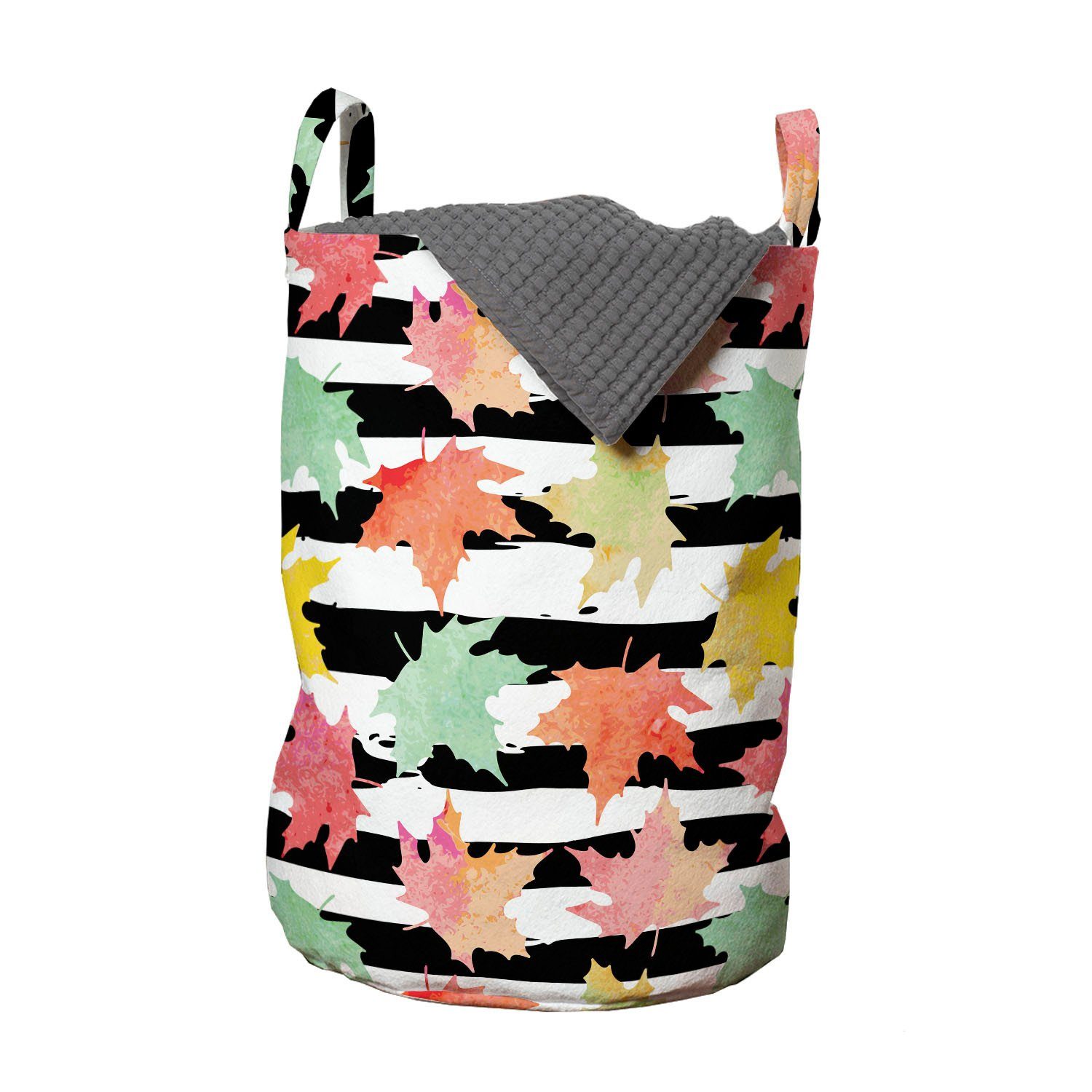 Abakuhaus Wäschesäckchen Wäschekorb mit Griffen für Waschsalons, Kordelzugverschluss Multicolor Maple Stripes Herbst