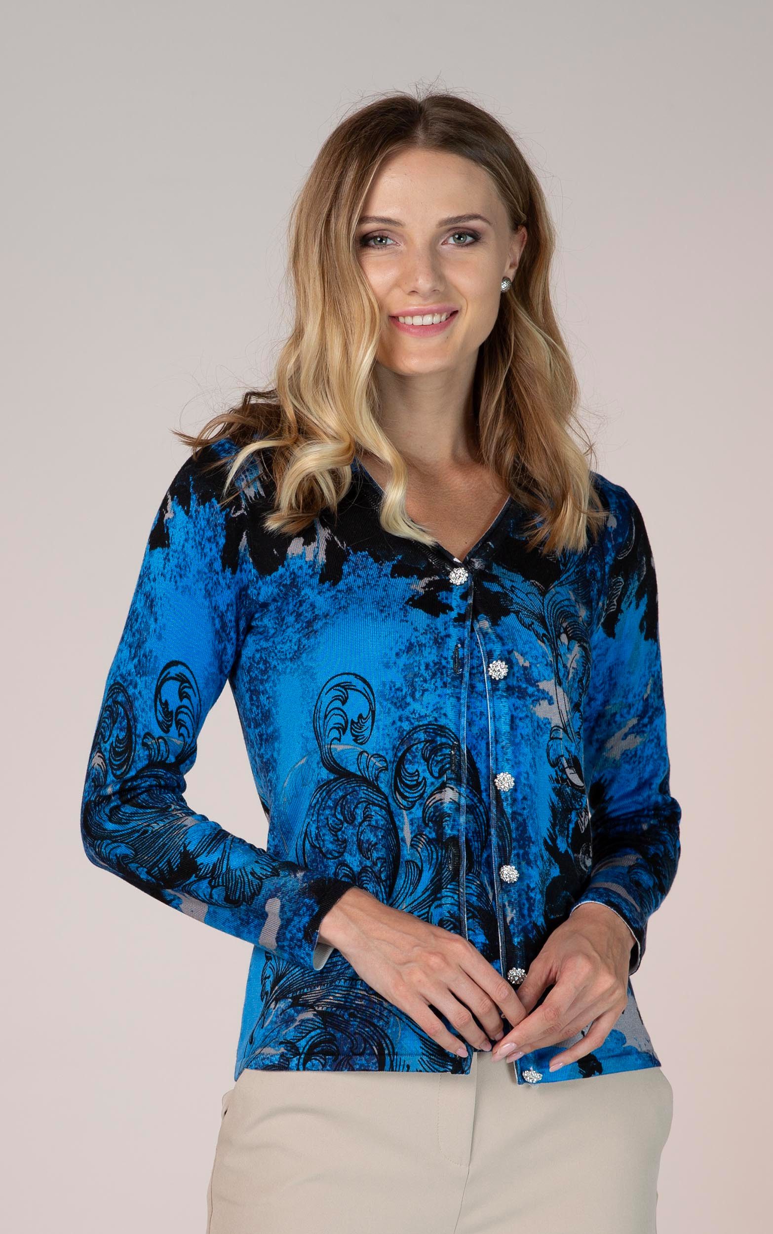 Passioni 2-in-1-Strickjacke Twinset mit dekorativem Ornament-Print günstig online kaufen