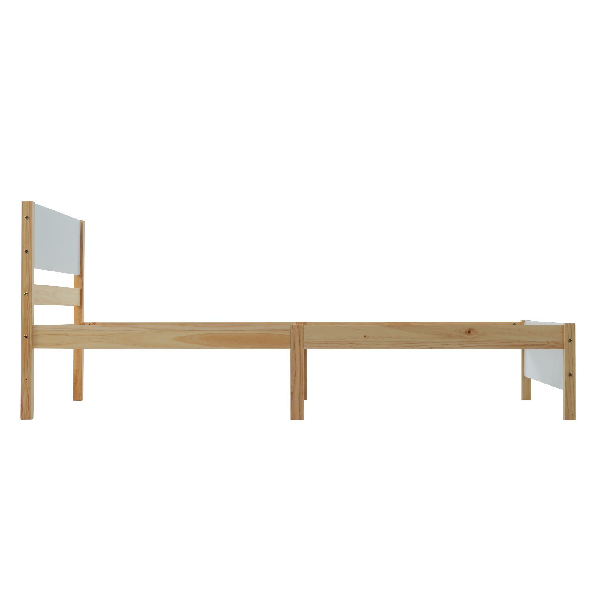 WISHDOR Holzbett Einzelbett Funktionsbetten, Kiefernholzrahmen Fußteil (90x200 aus und Matratze mit Erwachsenenbett, mit Mittelfuß ohne Kopf- Jugendbett, cm, MDF)