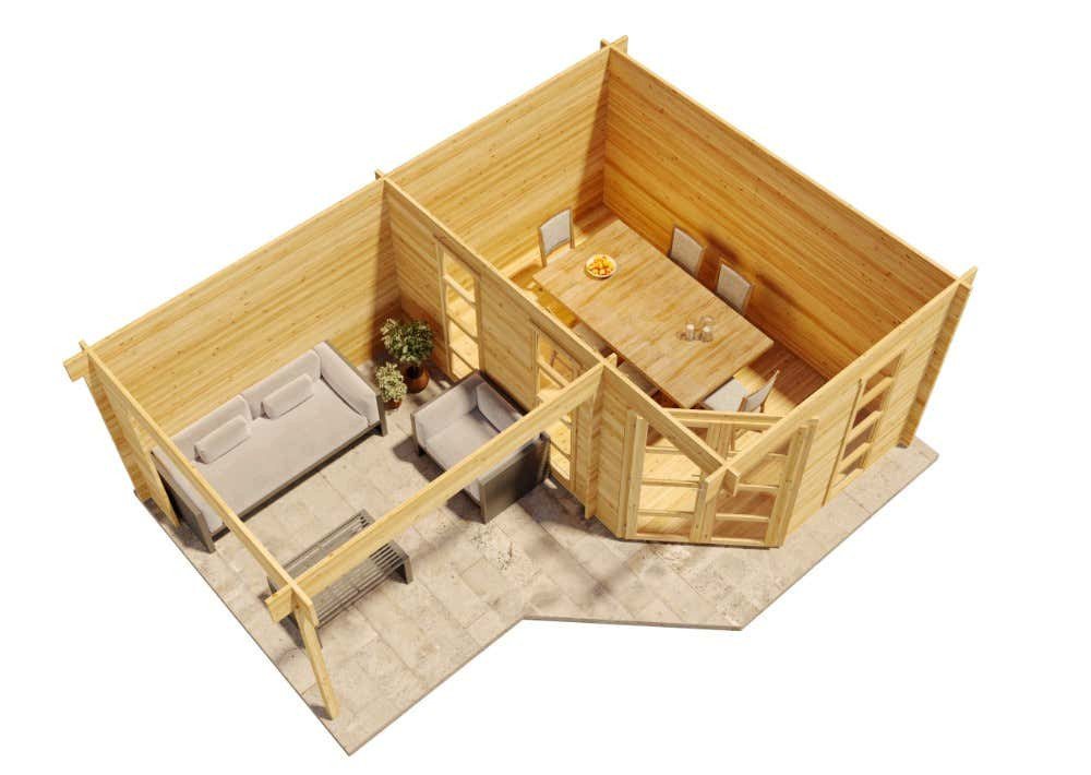Thumbnail - Alpholz Gartenhaus 5-Eck Lindau-40 mit Anbau, BxT: 465x620 cm