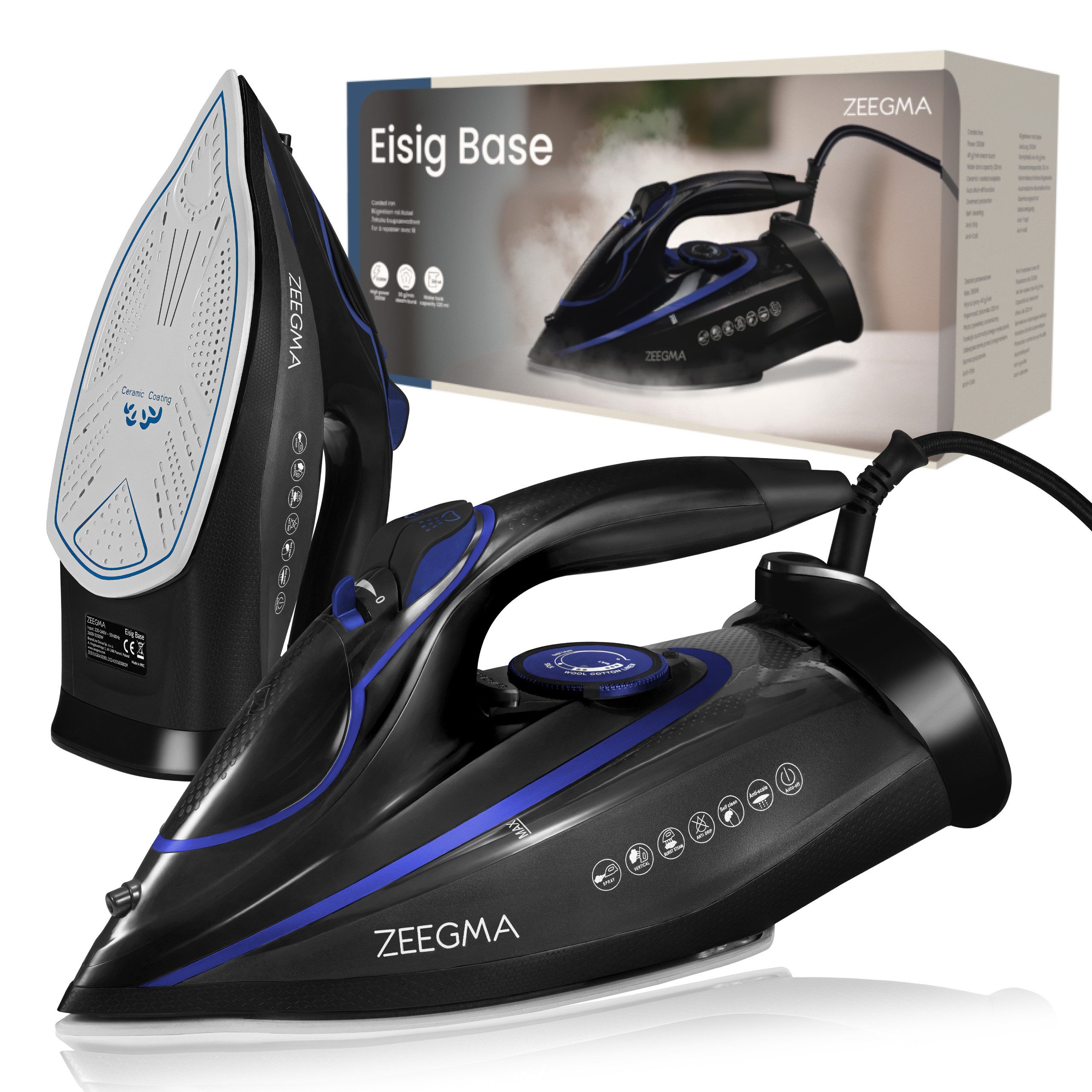 Zeegma Dampfbügeleisen EISIG BASE, 3100 W, 3100W/AntiCalc/AntiDrip/Keramik-Beschichtung/Auto-Off