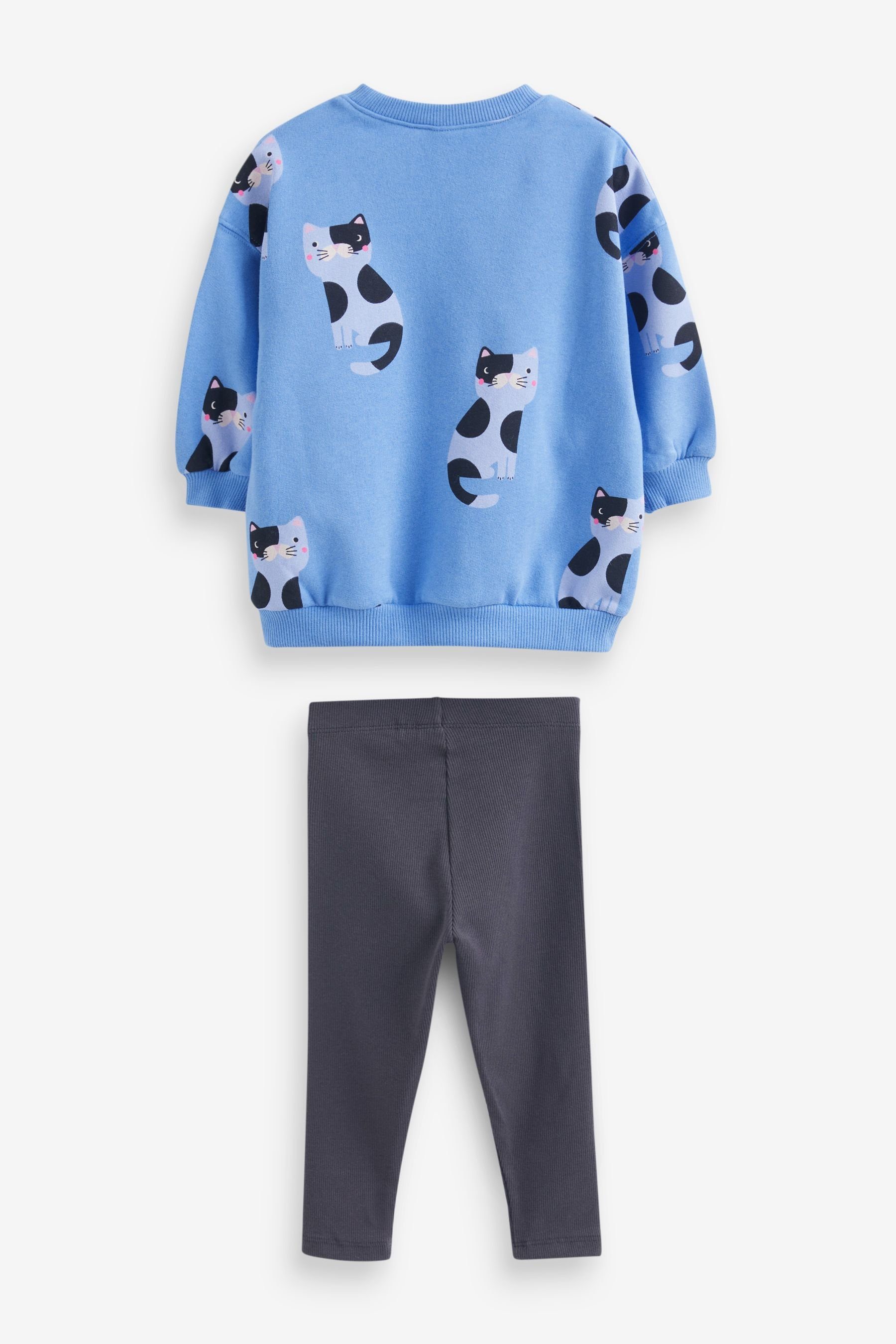 Next Shirt & Leggings Bedrucktes Set im und (2-tlg) Blue Sweatshirt Leggings Cat