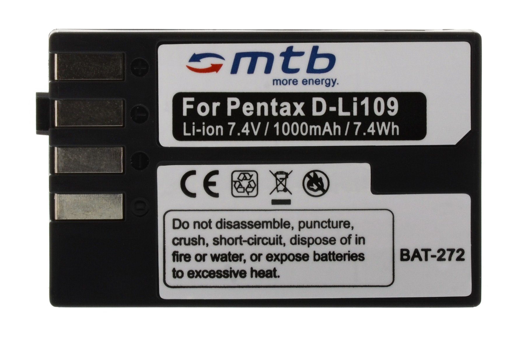 D-Li109 [BAT-272 passend mtb more K-70, mit Akku-Typ Kamera-Akku K-50, energy Li-Ion] - für: kompatibel V), 1000 K-500… (7,4 Pentax K-30, mAh Pentax