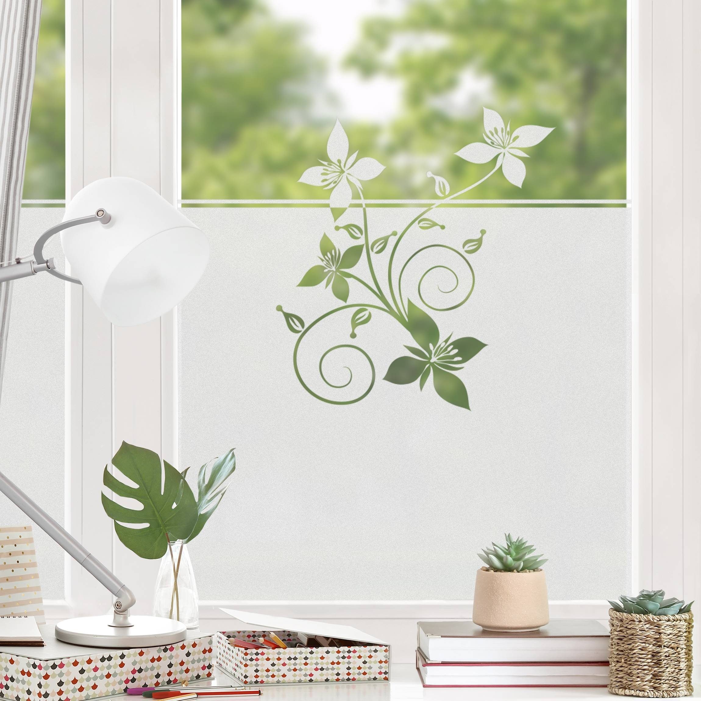 Fensterfolie statisch haftend Motiv Fensterdeko Blütenzauber Bordüre Blume