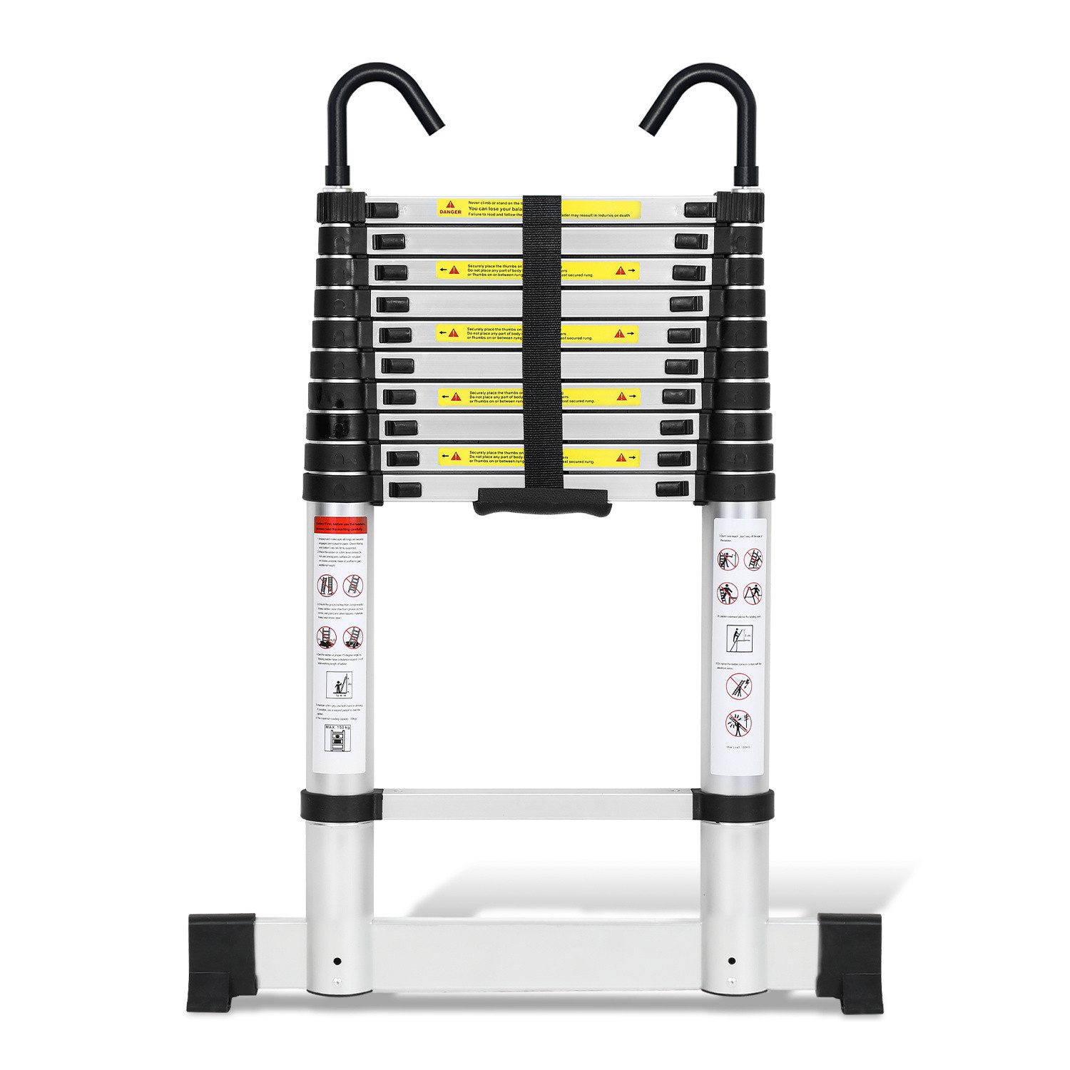 Clanmacy Teleskopleiter Aluminium Teleskopleiter 3,2M Silber, Leiter Ausziehbar mit Stabilisat (Teleskopleiter,Anlegeleiter,Klappleiter,Schiebeleiter, Hochleistungs-Teleskopleiter, Hochwertiges Aluminiummaterial), Mühelose Portabilität Unabhängige Verriegelung Narrensicherer Betrieb