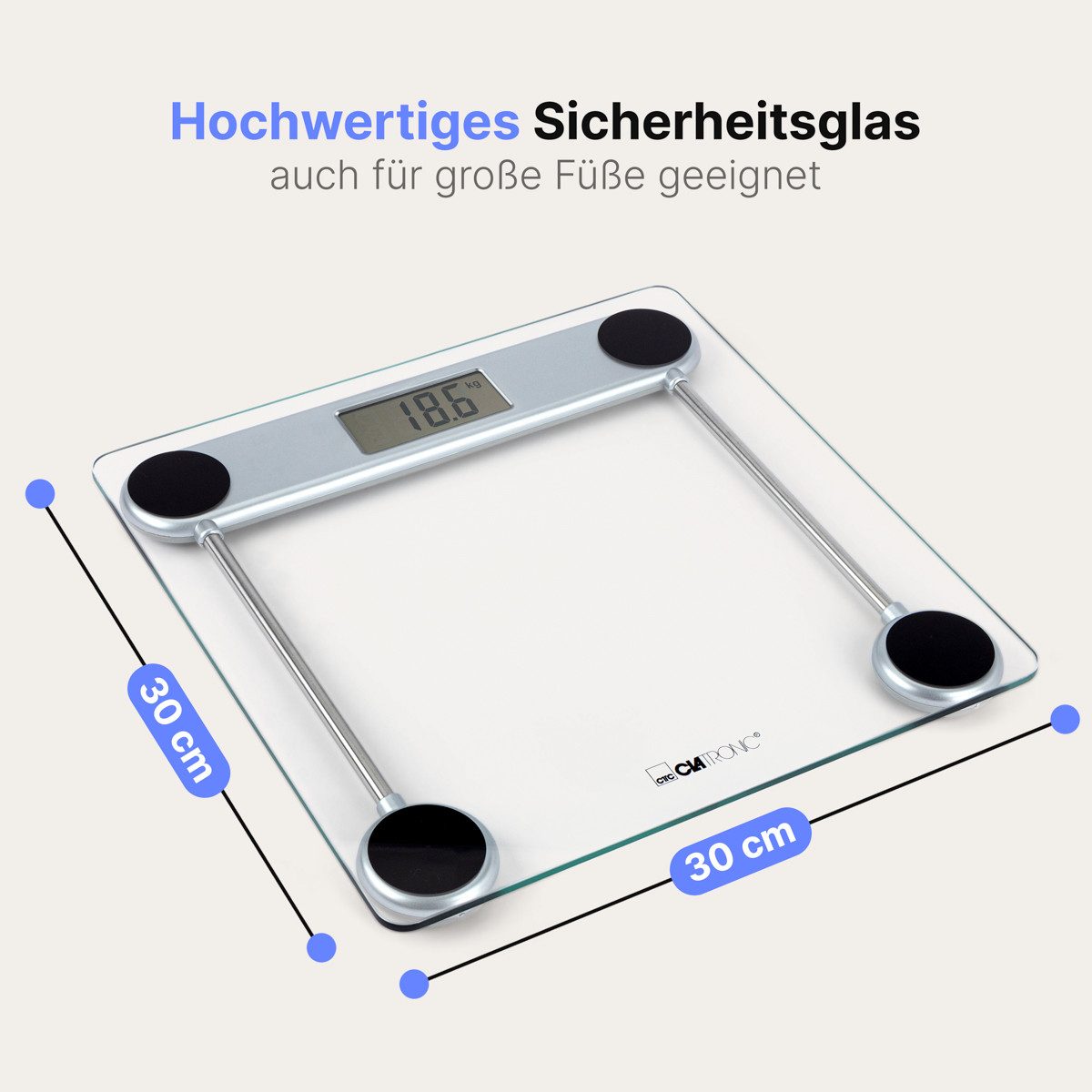 CLATRONIC Personenwaage PW 3368, mit Glas-Oberfläche, Messbereich von 2,5–150 kg – Bild 5 von 5