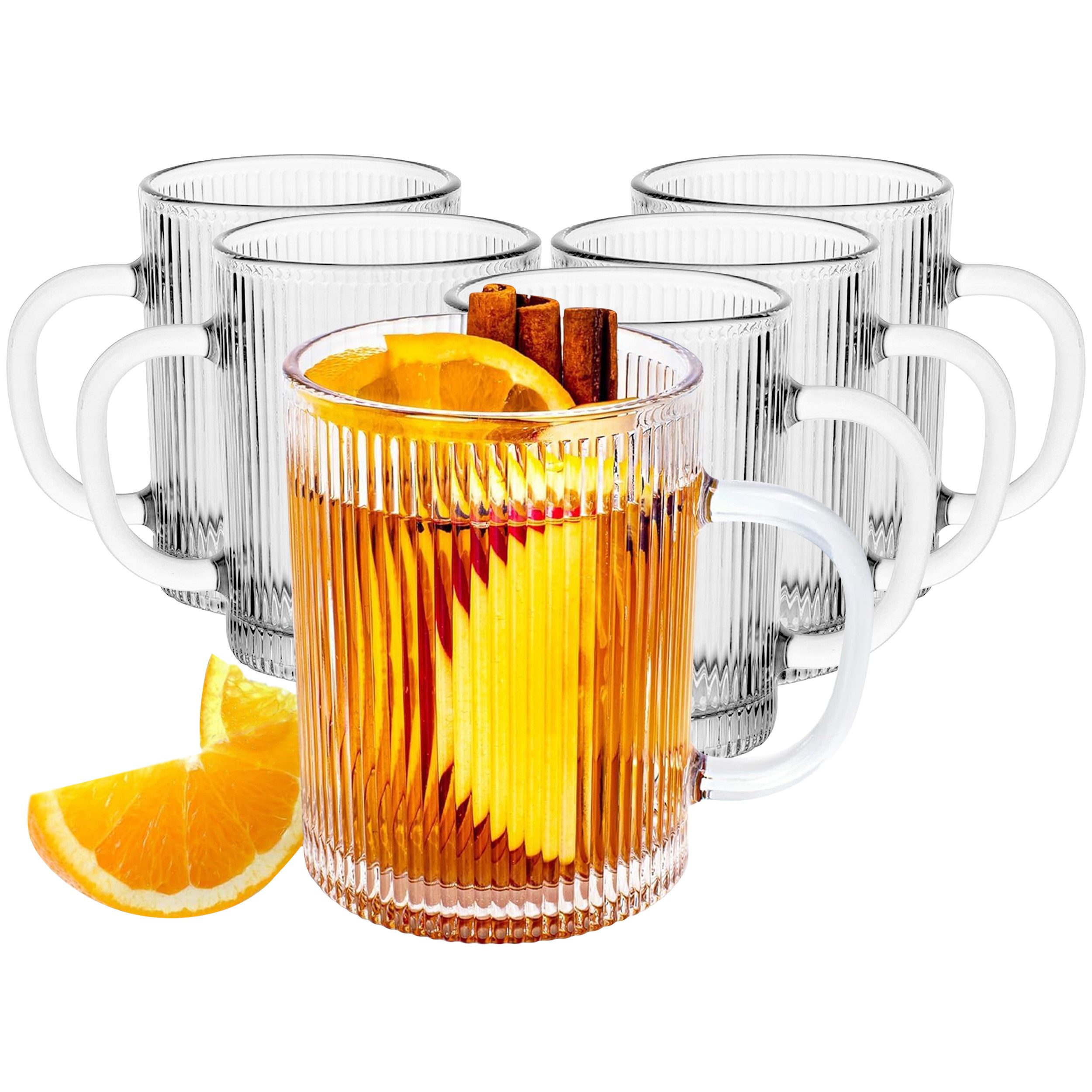 KONZEPT Gläser-Set Kaffeegläser Geriffelt 350ml Set 2/4/6 Stk. mit Henkel Transparent, 6-tlg., 350 ml, geriffelte, ideal als Kaffeegläser