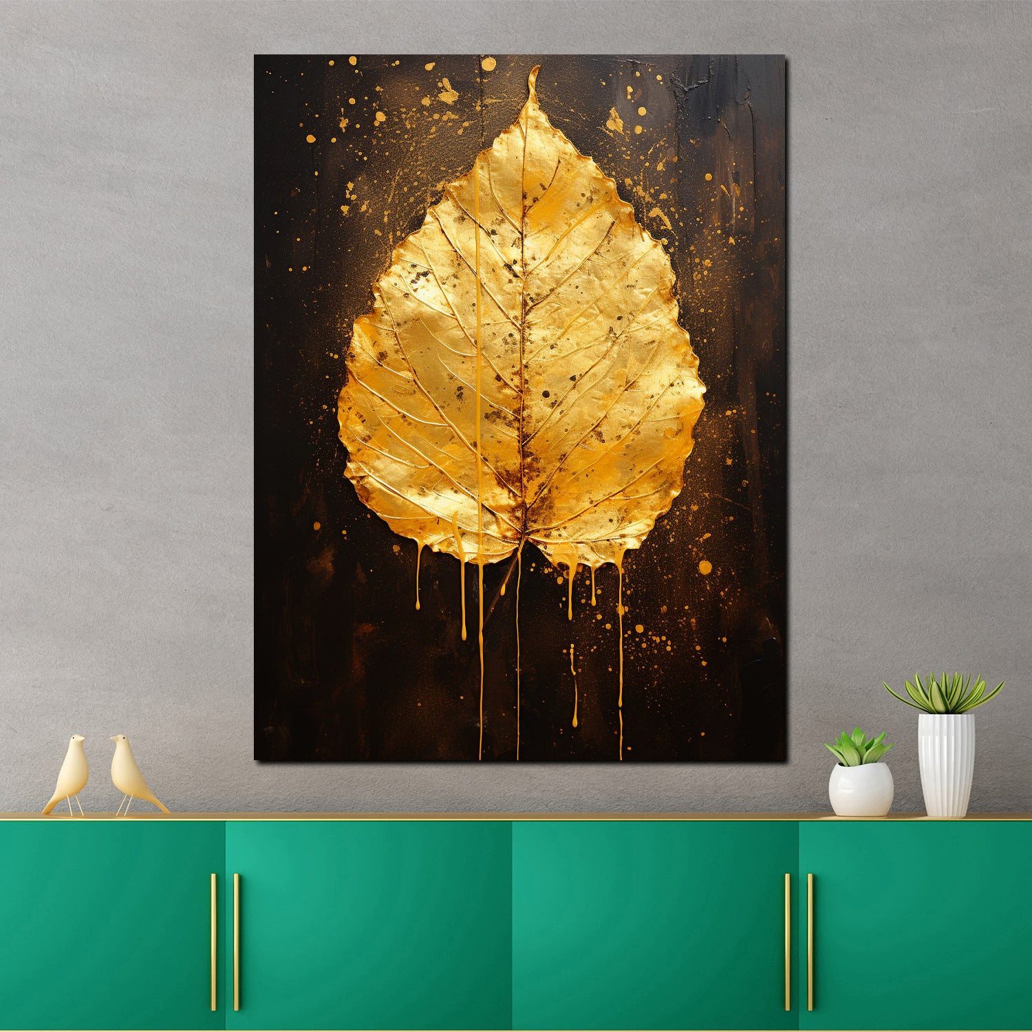 Artedinoi Leinwandbild Goldenes Blatt abstrakt edel Leinwandbild Wandbild XXL, Goldenes Blatt, abstrakt