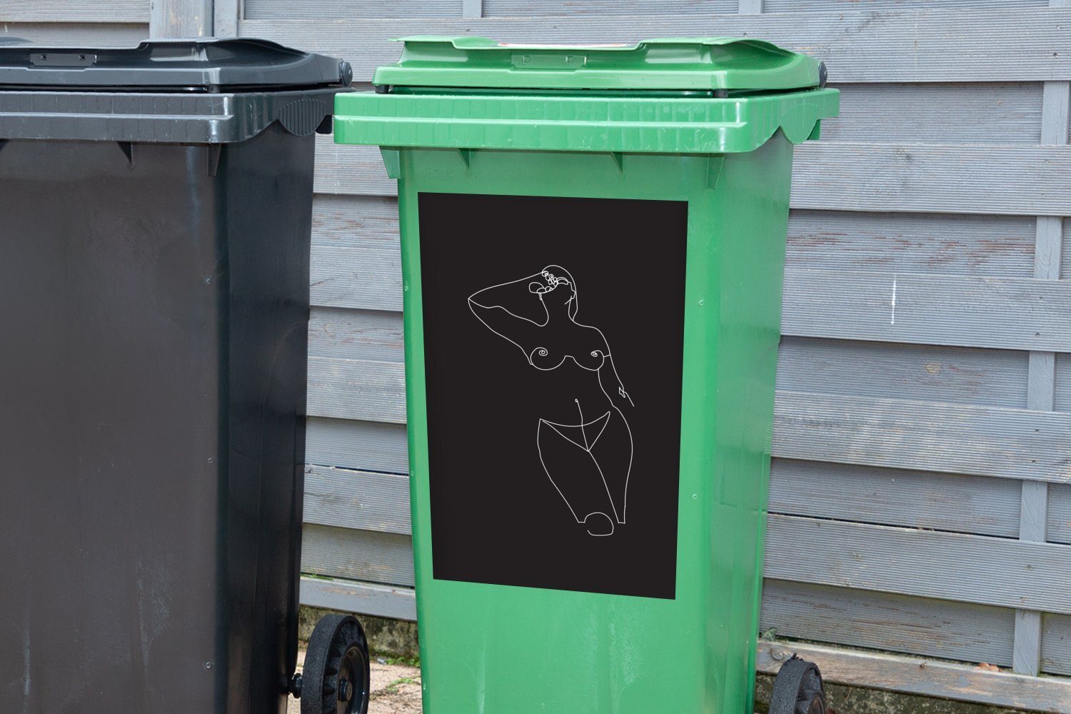 MuchoWow - Wandsticker Körper - Container, Strichzeichnung Abfalbehälter Mülleimer-aufkleber, Mülltonne, St), Frau (1 Sticker,
