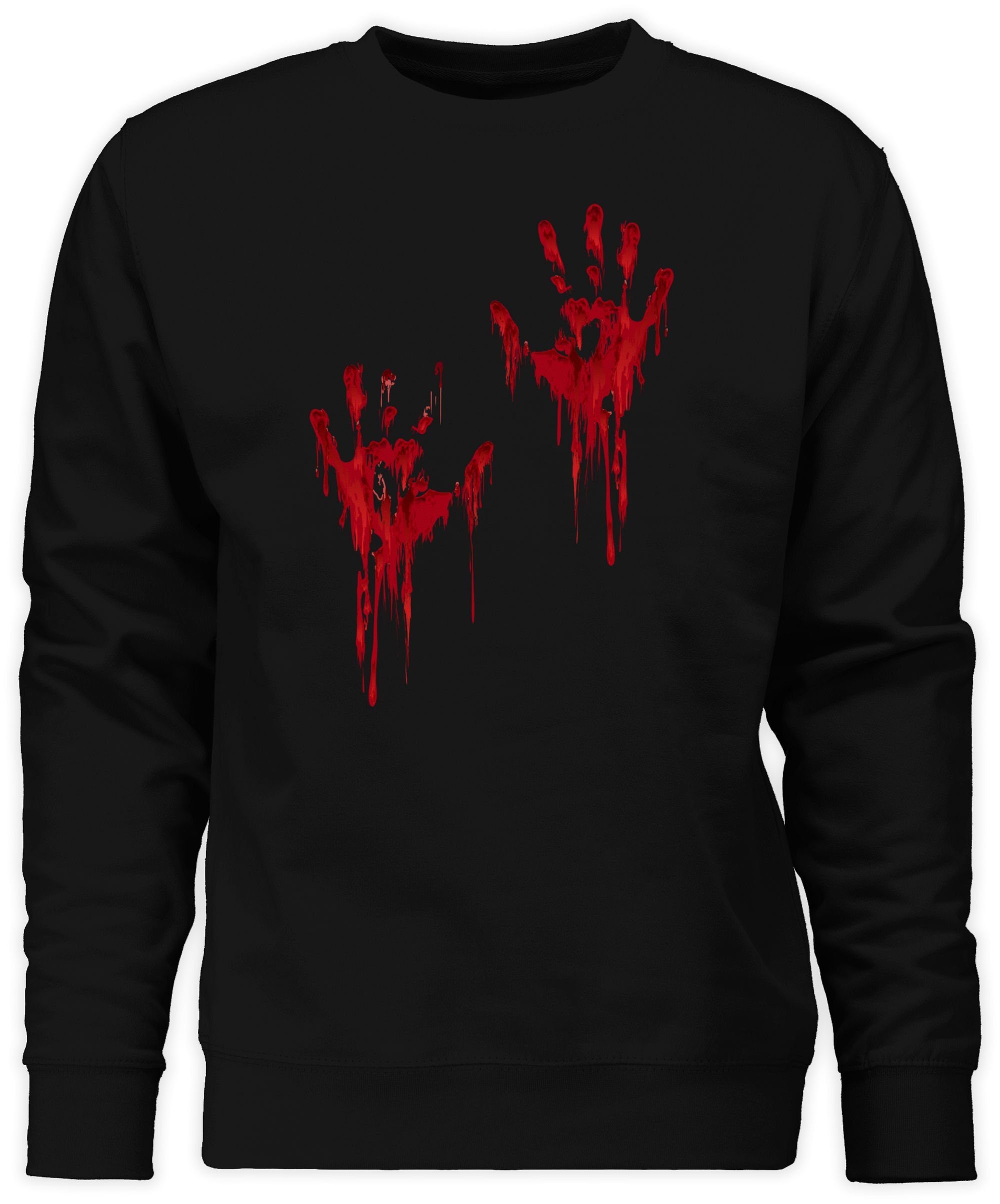 Blutige H Kostüme Blutverschmiert (1-tlg) Hände Handabdruck 1 Blutspritzer Sweatshirt Shirtracer Damen Blut Blutiges Halloween Schwarz