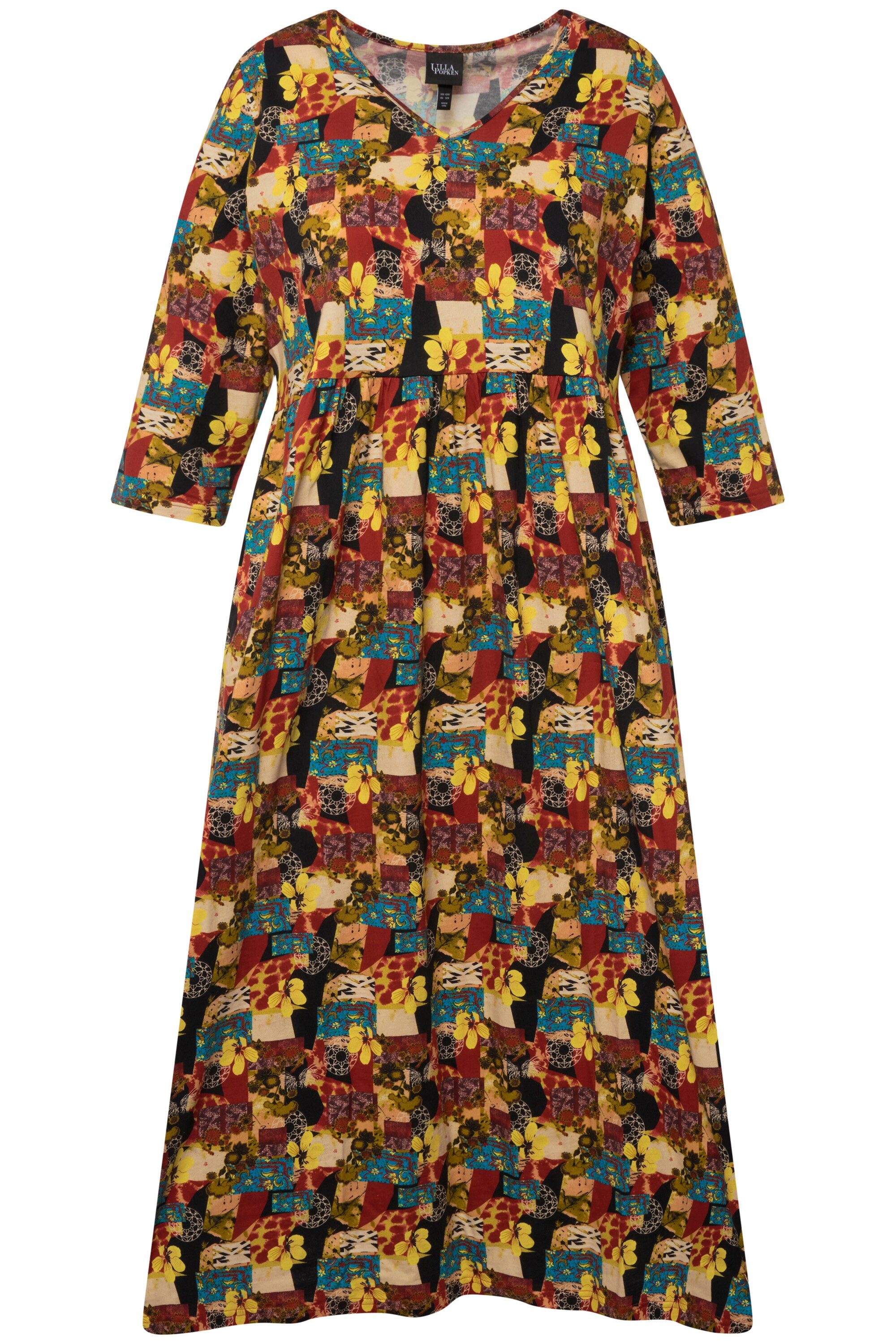 Ulla Popken Maxikleid Jerseykleid A-Line Allover Druck Taschen 3/4-Arm günstig online kaufen