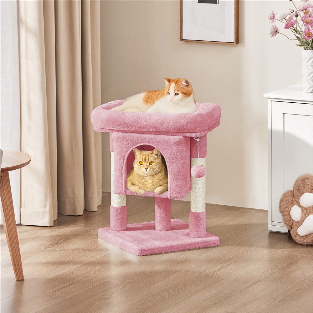 Yaheetech Kratzbaum 58 cm (H), Katzenbaum Kletterbaum, Liegemulde & Katzenhöhle & 2 Sisalstämme