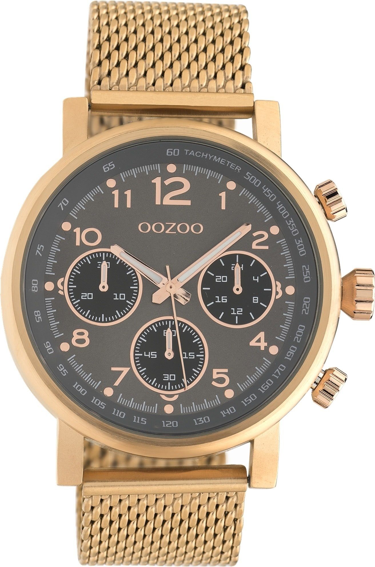 OOZOO Quarzuhr Oozoo Damen, Herren Armbanduhr roségold, (Analoguhr), Damen, Herrenuhr rund, groß (ca. 45mm) Edelstahlarmband, Elegant-Style