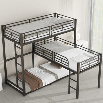 MODFU Etagenbett Dreifach-Etagenbett, Eisenrahmenbett, hohes Geländer (einfaches Design 90*200cm), ohne Matratze