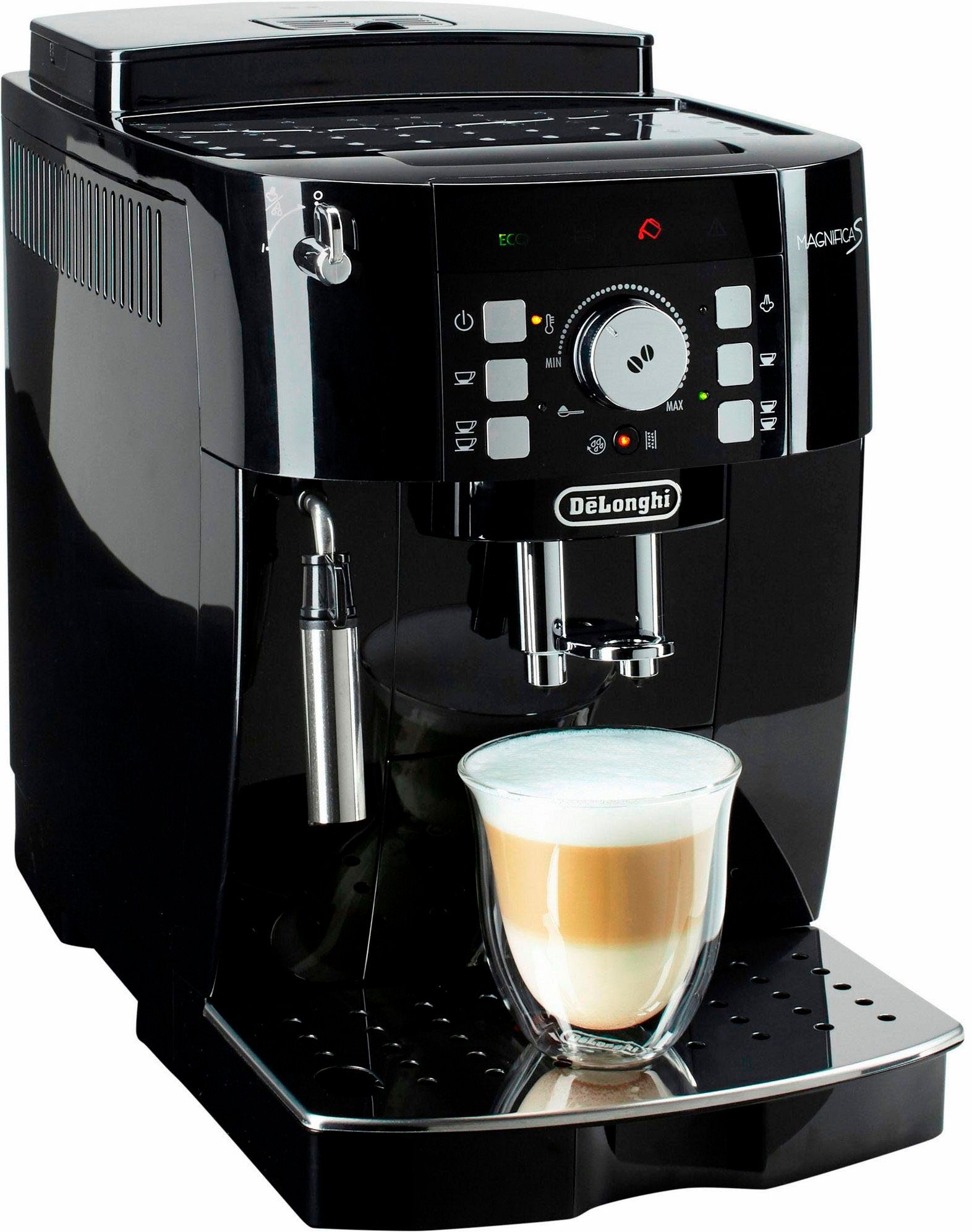 De'Longhi Kaffeevollautomat Magnifica S ECAM21.118.B - Milchaufschäumdüse für Cappuccino, Schwarz, Einfache Bedienung (Direktwahltasten) & Reinigung, Kegelmahlwerk