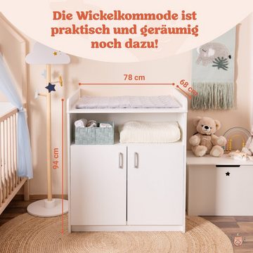Alcube Wickelkommode mit Wickelaufsatz, 2 Türen & praktischem offenen Fach für Baby, Perfekter Wickeltisch Aufsatz, und effizientes Wickelregal Organizer