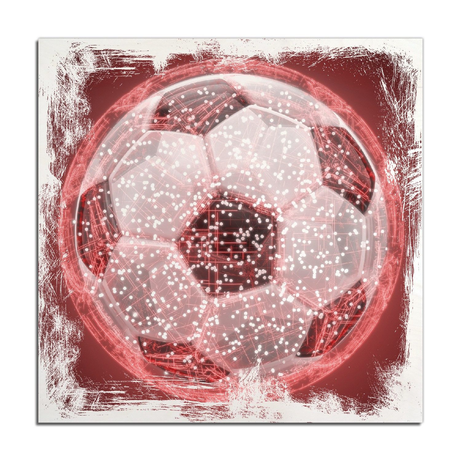 Wallario Holzbild, Fußball digital - Netzwerk in rot, in verschiedenen Ausführungen
