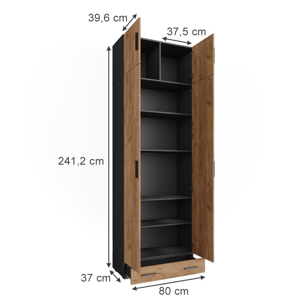 Vicco Aktenschrank Frank, Anthrazit/Goldkraft Eiche, 80 x 241.2 cm mit Schr günstig online kaufen