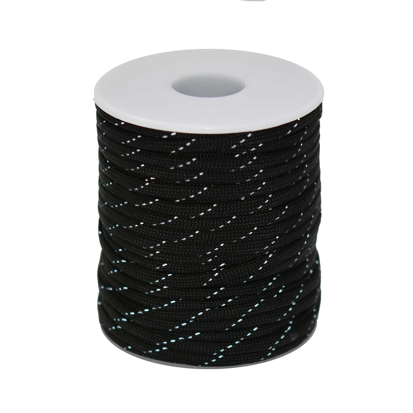 maDDma Kordel 25 Meter Polyester-Schnur Reflektierende 4mm Farbwahl, schwarz