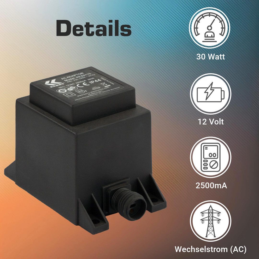 KERRY 12V, 30VA /30W Trafo/Transformator AC/AC IP44 kez0115 LED Beleuchtung LED Trafo