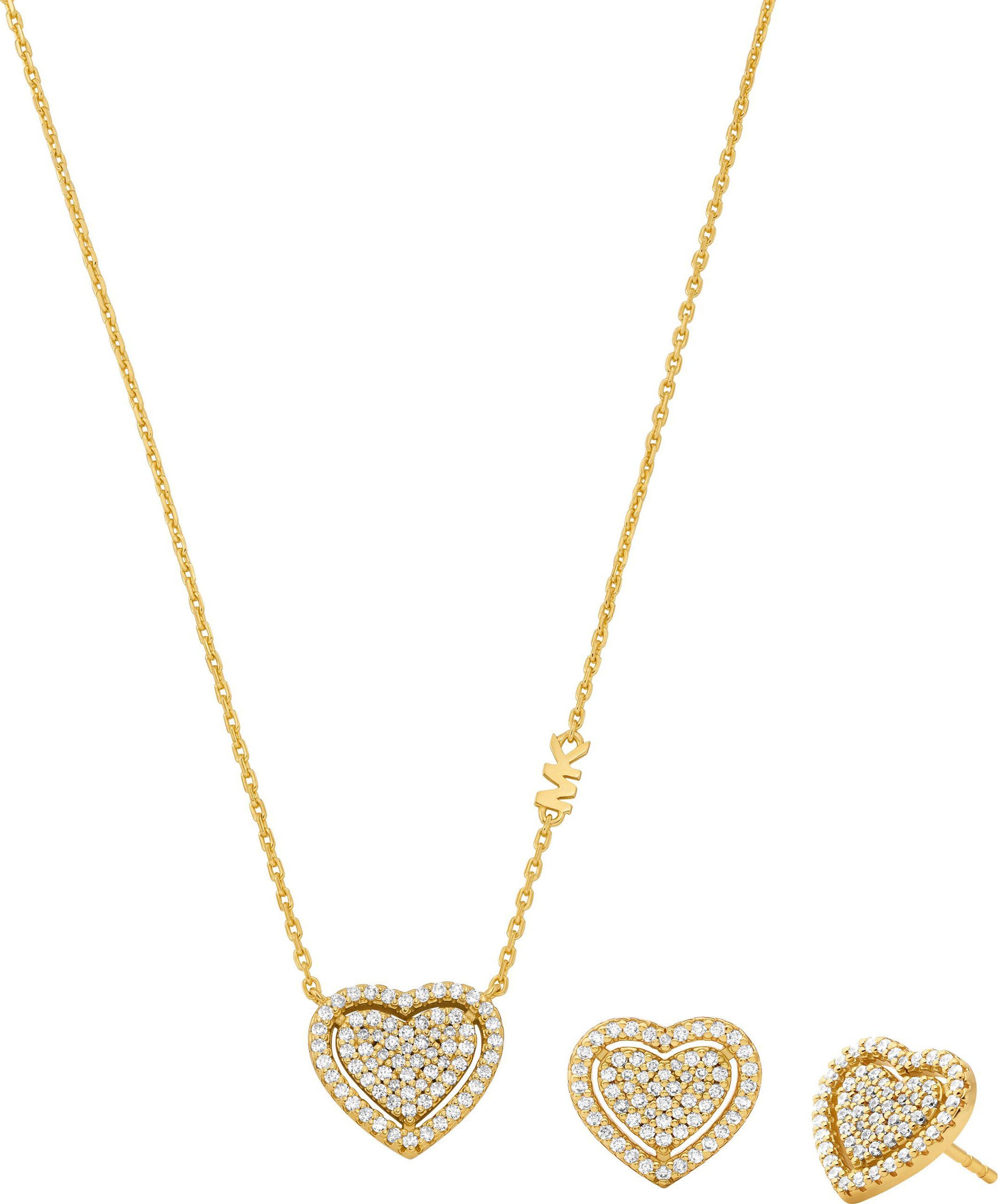 MICHAEL KORS Ohrring und Ketten Set Schmuckset Mulitpack Silber 925 Premium Kors Love Herz, MKC1756CZSET (Set, 3-tlg), mit Zirkonia (synth)