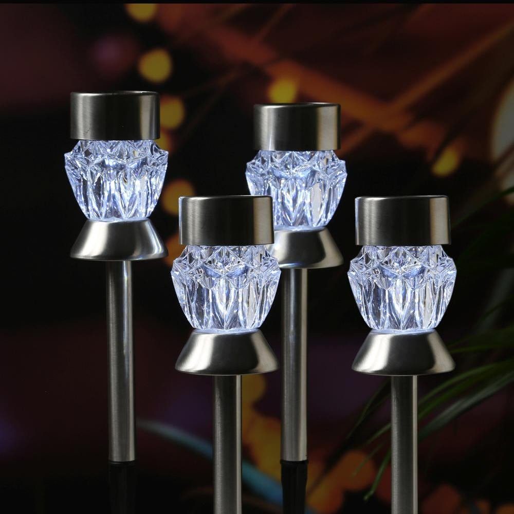Seasonals LED Solarleuchte 1028 LED Solarstäbe "Gem" weiß 4er Set silber