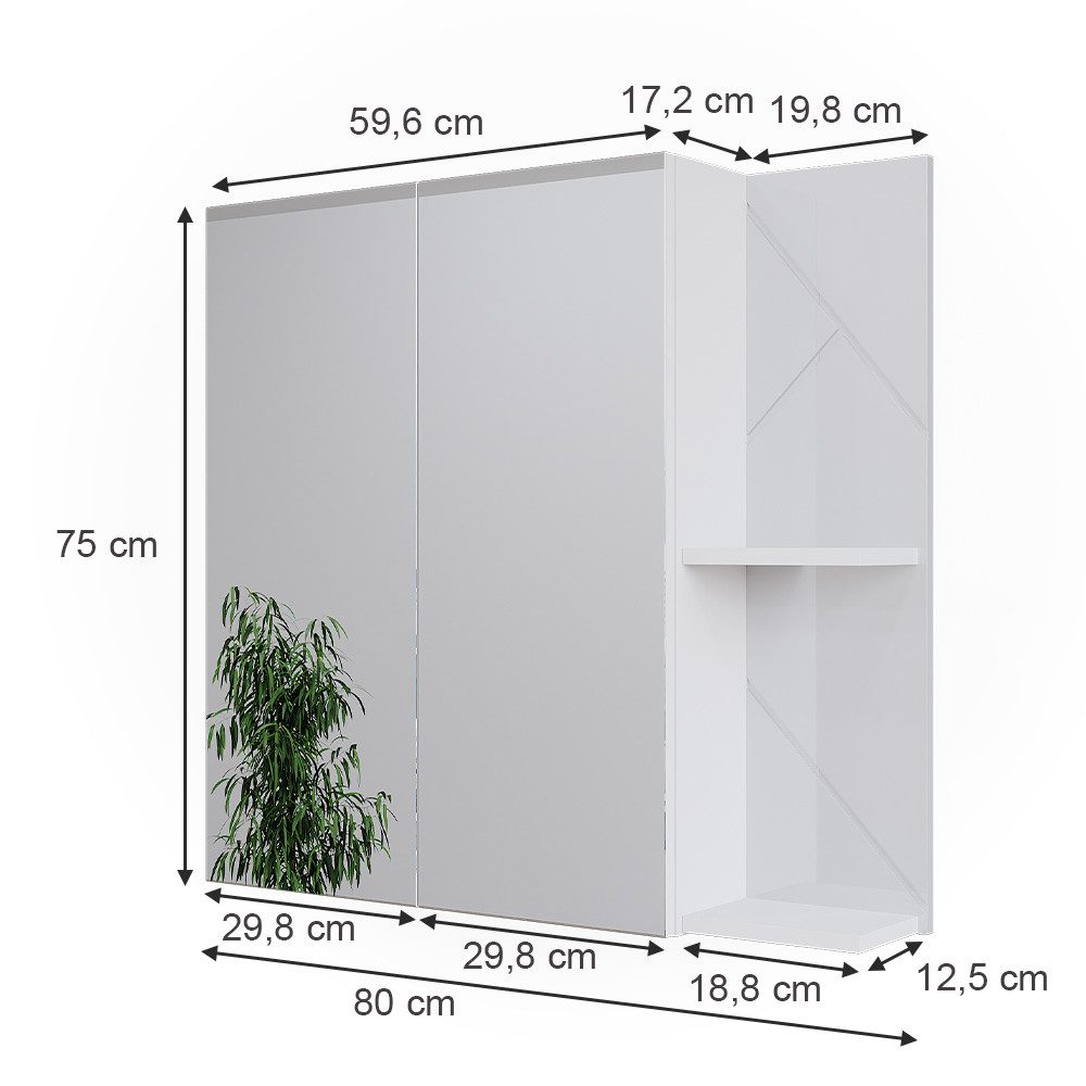 Vicco Badezimmerspiegelschrank Irma, Weiß Hochglanz, 80 x 75 cm (1-St)