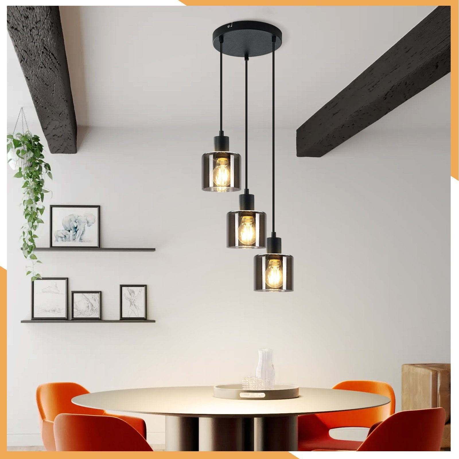ZMH Pendelleuchte Esstischlampe Hängend Hängeleuchte Schwarz/Berstein günstig online kaufen