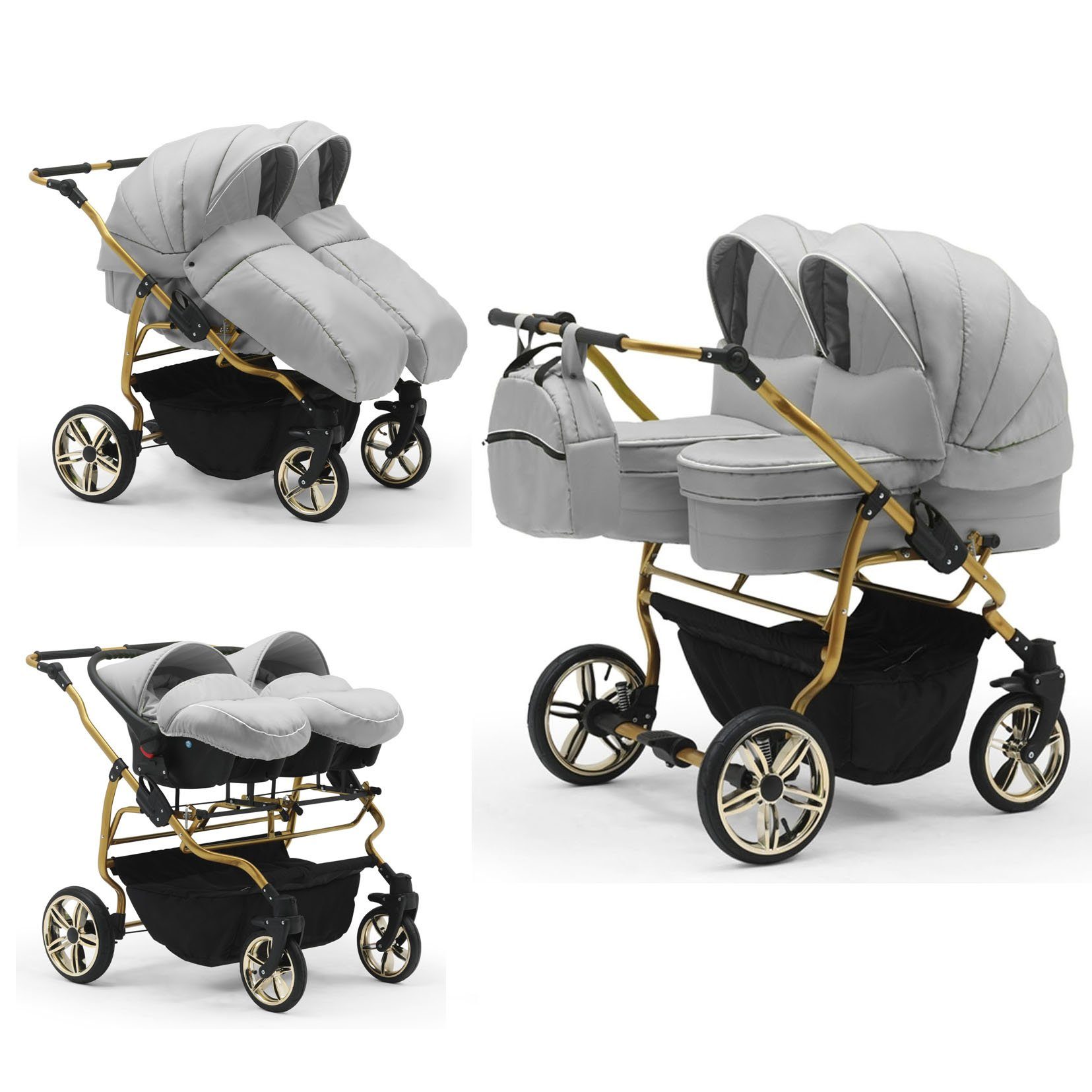 3 Autositze Teile Gold inkl. in Farben - Lux Zwillingswagen babies-on-wheels Hellgrau 13 Duet - 33 in 1