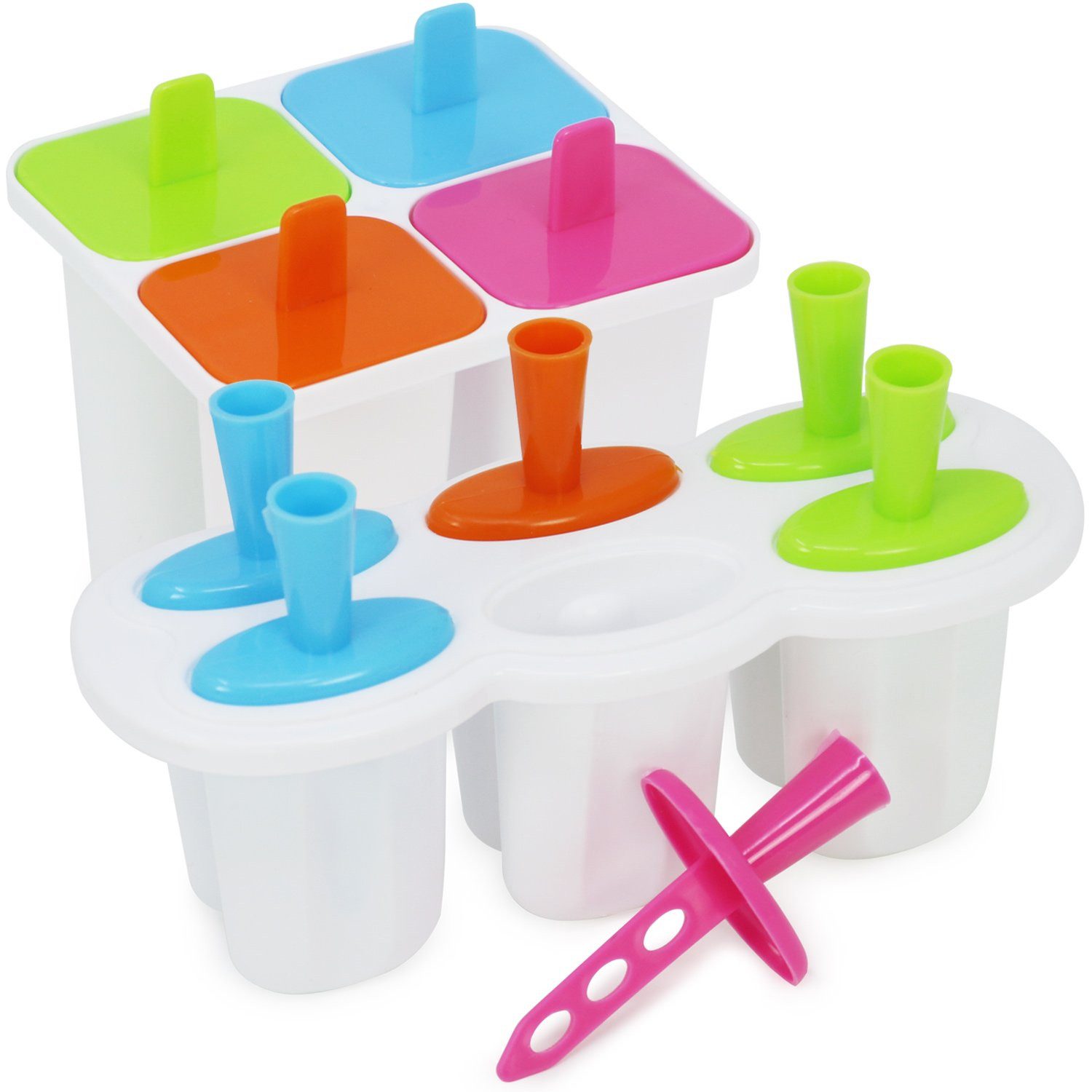 com-four Eisform Eisform für 10 Portionen Speiseeis am Stiel, (10-tlg), Wassereis Formen in 2 Designs