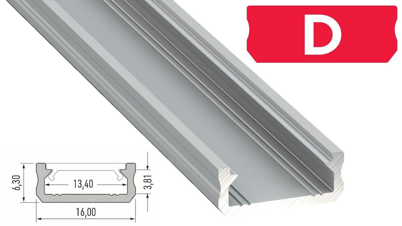 Thumbnail - COFI 1453 Rahmenprofil LED Aluminium Profil Leiste mit Endkappe, Halterung und Abdeckung, 1m