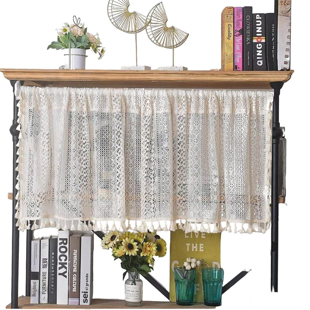 Agger Scheibengardine Boho-Spitzengardine, kurz, für Küchenfenster über der Spüle (1 St), Vintage-Gardine, gehäkelt, böhmisch, handgefertigt mit Quasten