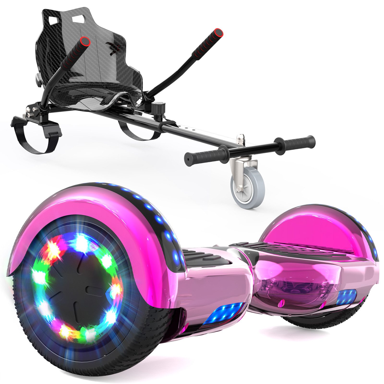 RCB TECH Balance Scooter Kart Set, 6,5 Zoll Hoverboard mit Sitz für Kinder, Hoverboard mit Go-Kart, 120,00 W, 15 km/h, bis zu 10 km Reichweite, keine Straßenzulassung