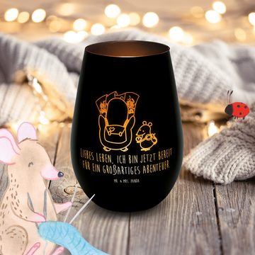 Mr. & Mrs. Panda Windlicht Pinguin & Maus Wanderer - Schwarz - Geschenk, Teelicht, Teelicht aus (1 St), Handgefertigte Gravur