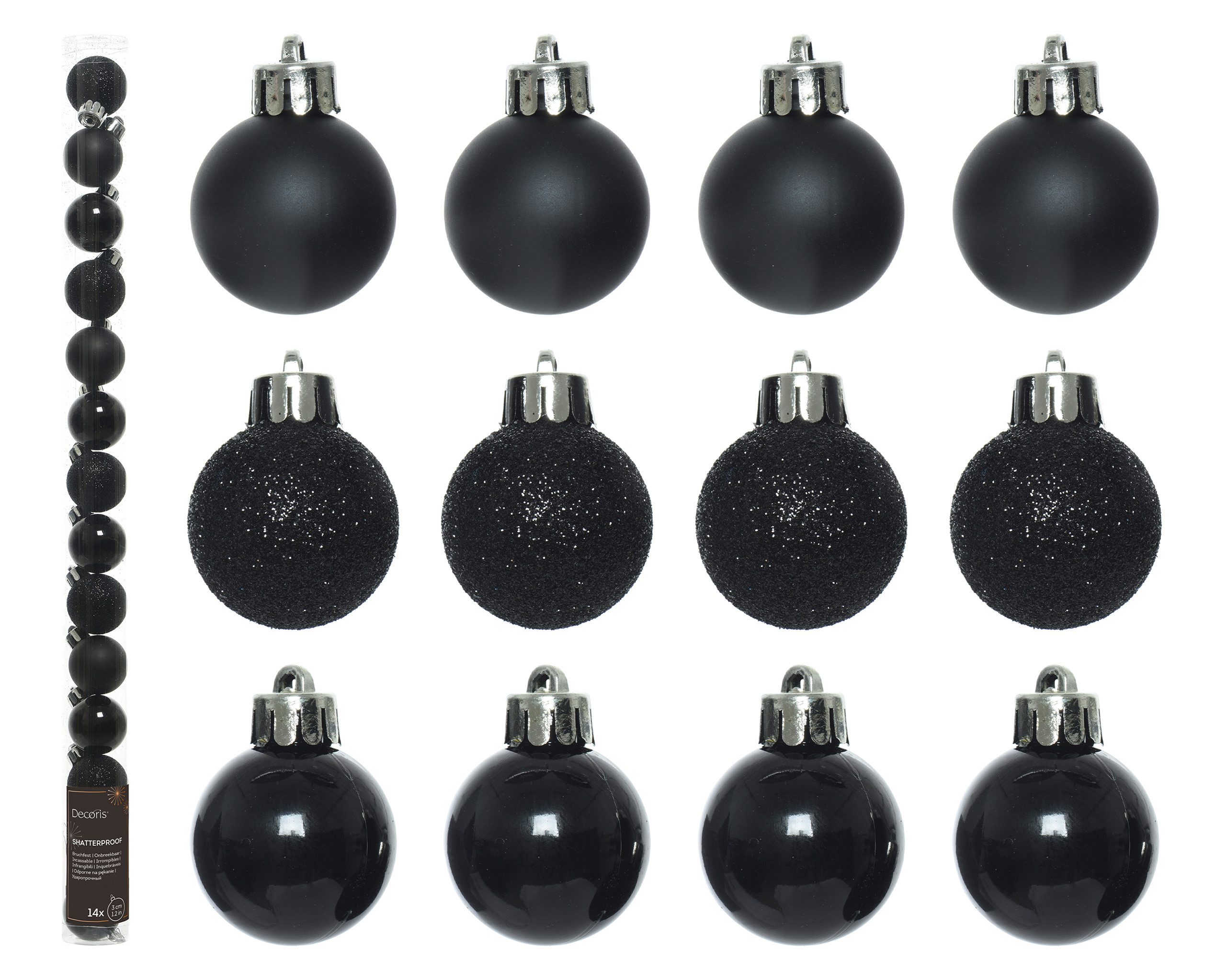 Kaemingk Weihnachtsbaumkugel, Weihnachtskugeln Kunststoff 3cm 14er Set - Schwarz