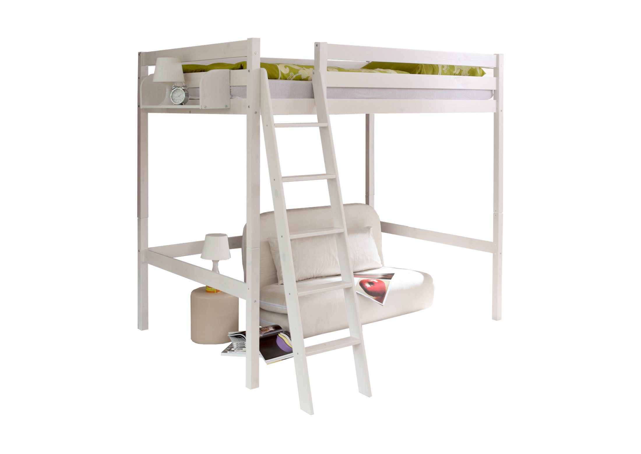 Ticaa Hochbett Hochbett Matthias 140 x 200 Kiefer weiss Weiß lackiert (Holzmaserung sichtbar)