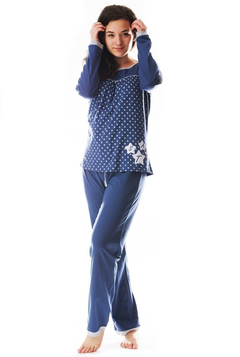 reiner Schlafanzug aus Consult-Tex bleu Pyjama SUN7 Damen (Packung) Baumwolle-Jersey Pyjama