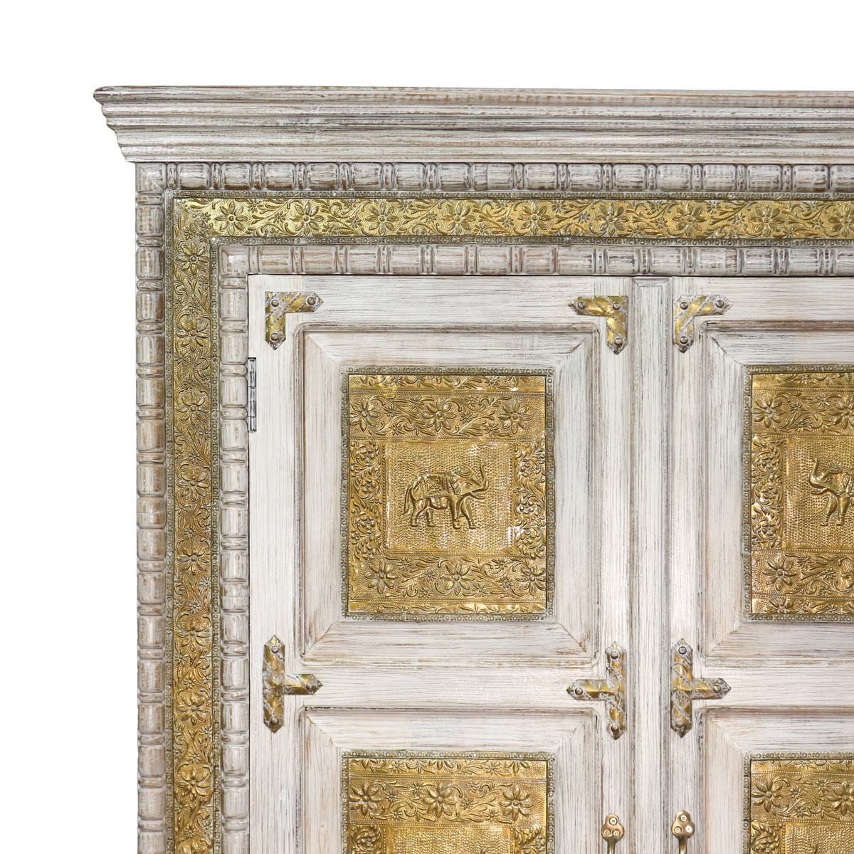 Oriental Galerie Mehrzweckschrank Weiß Gold Schrank Vanita Indien 180 cm