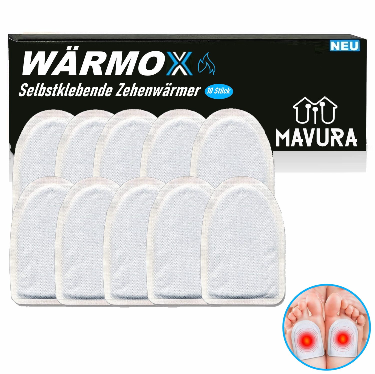 MAVURA Zehenwärmer WÄRMOX Fußwärmer Pads Wärmepads Sohlenwärmer, Schuhwärmer Wärmesohle Thermopad selbstklebend [10Stück]