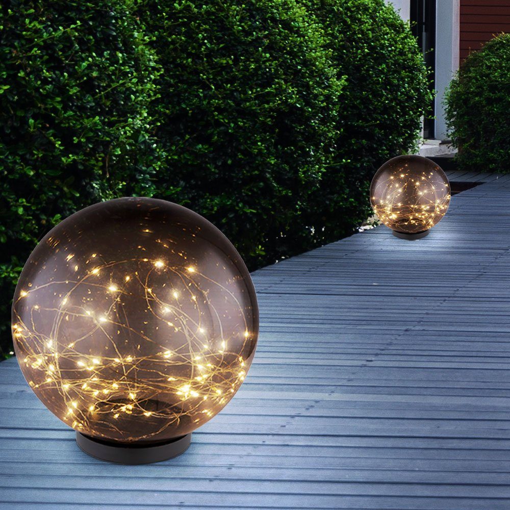 fest LED verbaut, etc-shop 2er LED Solar Set Garten Deko Lichterketten Beleuchtung Warmweiß, Gartenleuchte, LED-Leuchtmittel Leuchte Steck
