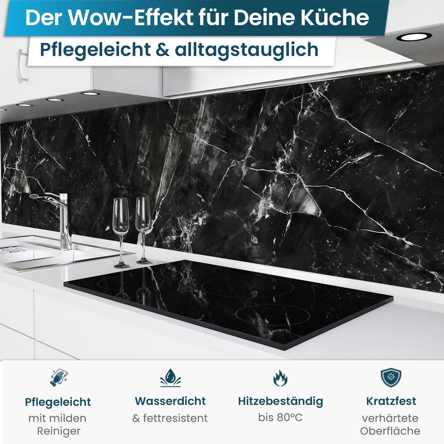 danario Küchenrückwand Folie selbstklebend - Matt - Spritzschutz Küche - versteift & robust