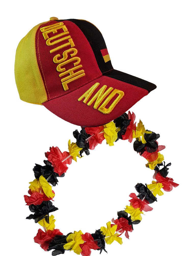 Karneval-Klamotten Kostüm Fahne Deutschland Cap Hawaiikette Public Viewing, Deutschland Fußball EM 2024 Fan Artikel Set Europameisterschaft