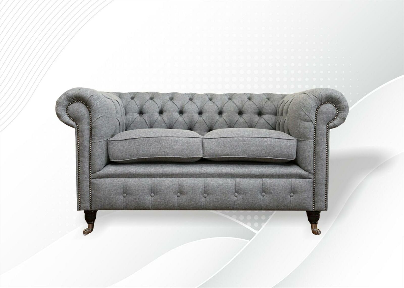 JVmoebel Chesterfield-Sofa, Chesterfield 2 Sitzer Hellgrau Stoff Wohnzimmer Design Polster Sofa Sofas Textil