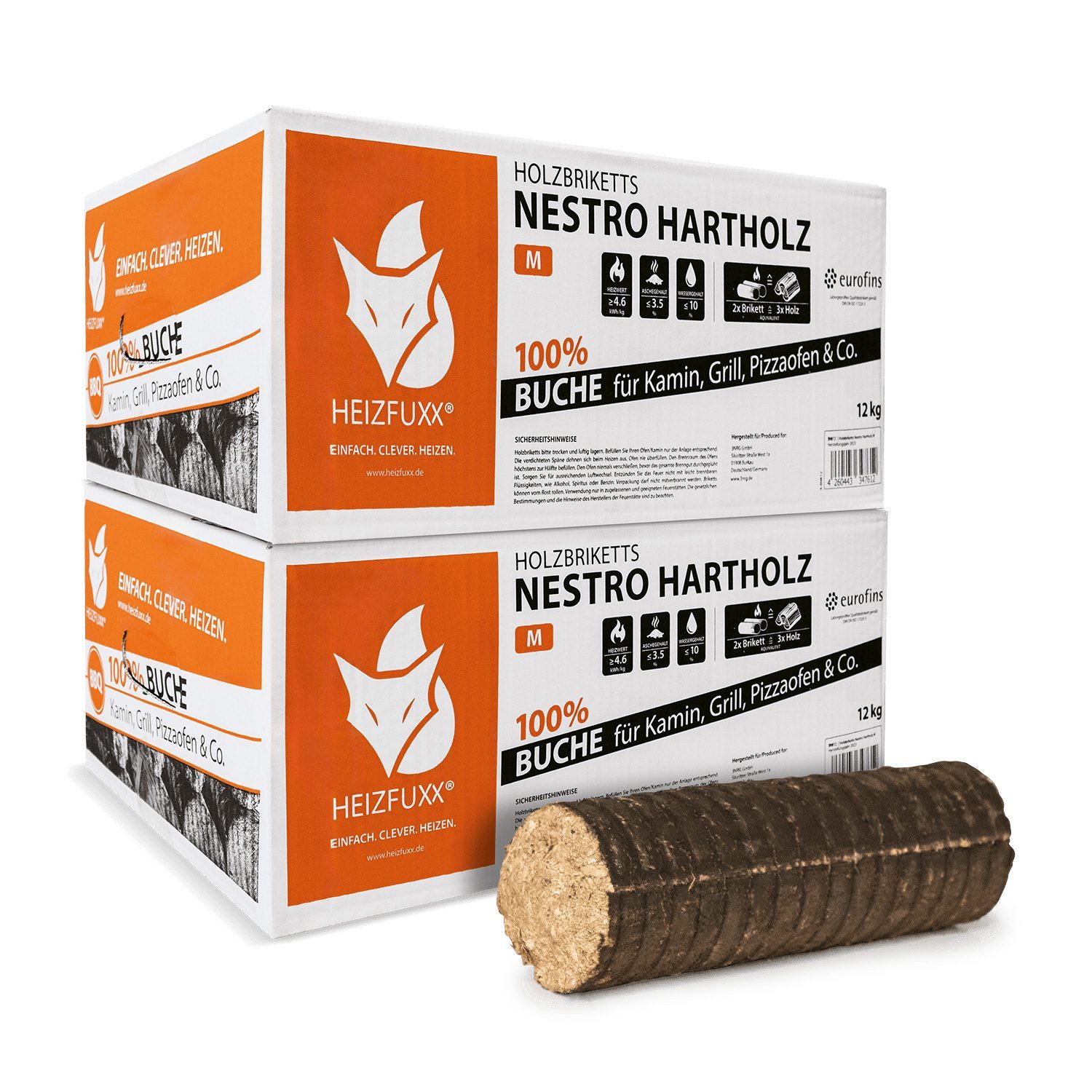 HEIZFUXX Holzbriketts Nestro M Holzbriketts Hartholz im Karton, 24 kg, (Paket, 2-St)