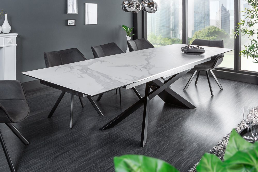 riess-ambiente Esstisch EUPHORIA 180-220-260cm weiß / schwarz · Keramik-Platte · ausziehbar (Einzelartikel, 1-St), 3-Stufen für 8-12 Personen · Metall-Beine · Marmor-Design · Industrial