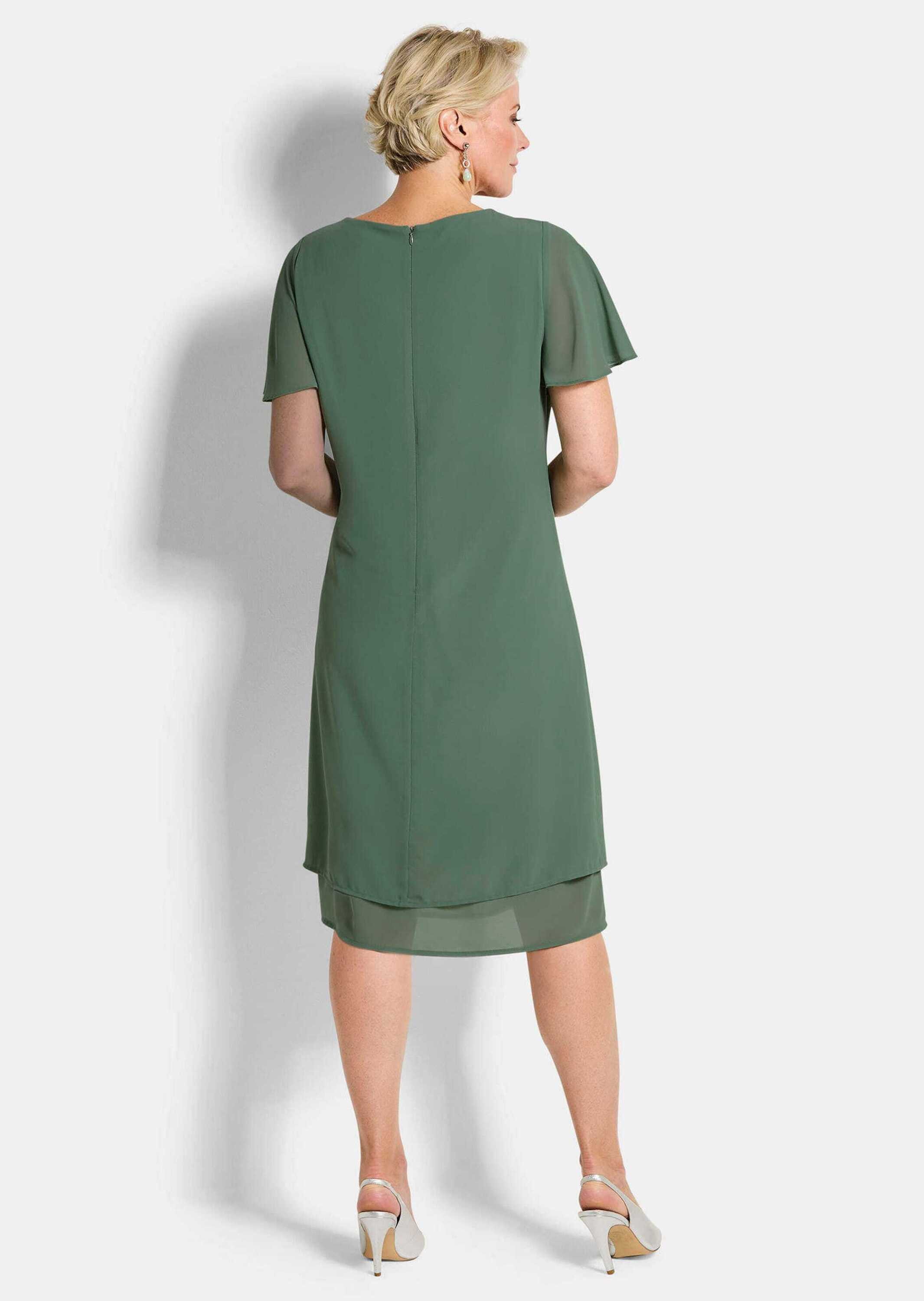 GOLDNER Sommerkleid Kurzgröße: Abendkleid mit abnehmbarer Brosche Eventkleid mit U-Boot-Ausschnitt, Knielänge und Viertelarm – Bild 3 von 5