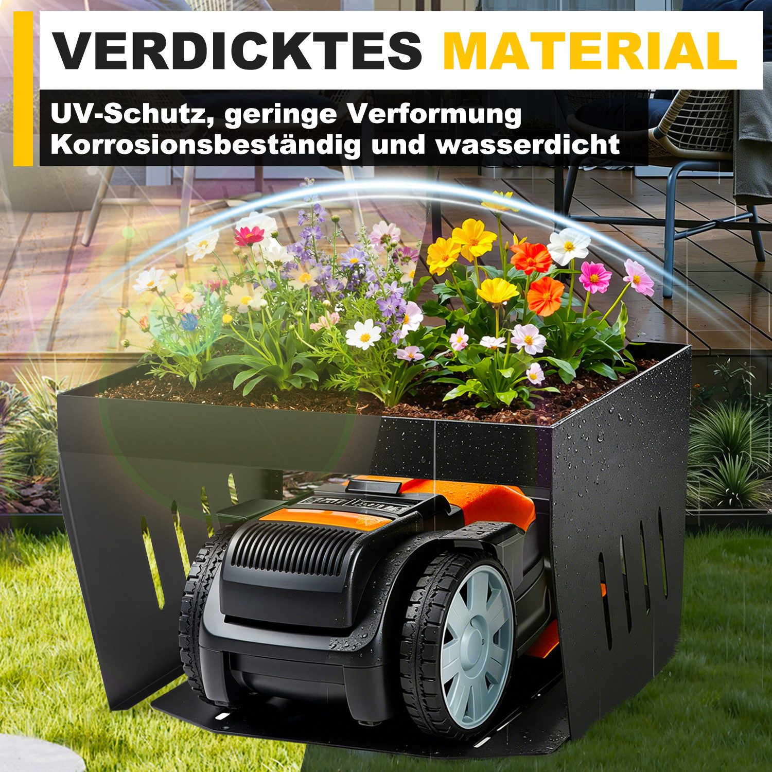 Clanmacy Mähroboter-Garage Rasenmäher Garage Schützt Mähroboter Dach Robotermäher Sonnenschutz, BxTxH: 61x70x42 cm, (1-St) – Bild 4 von 5