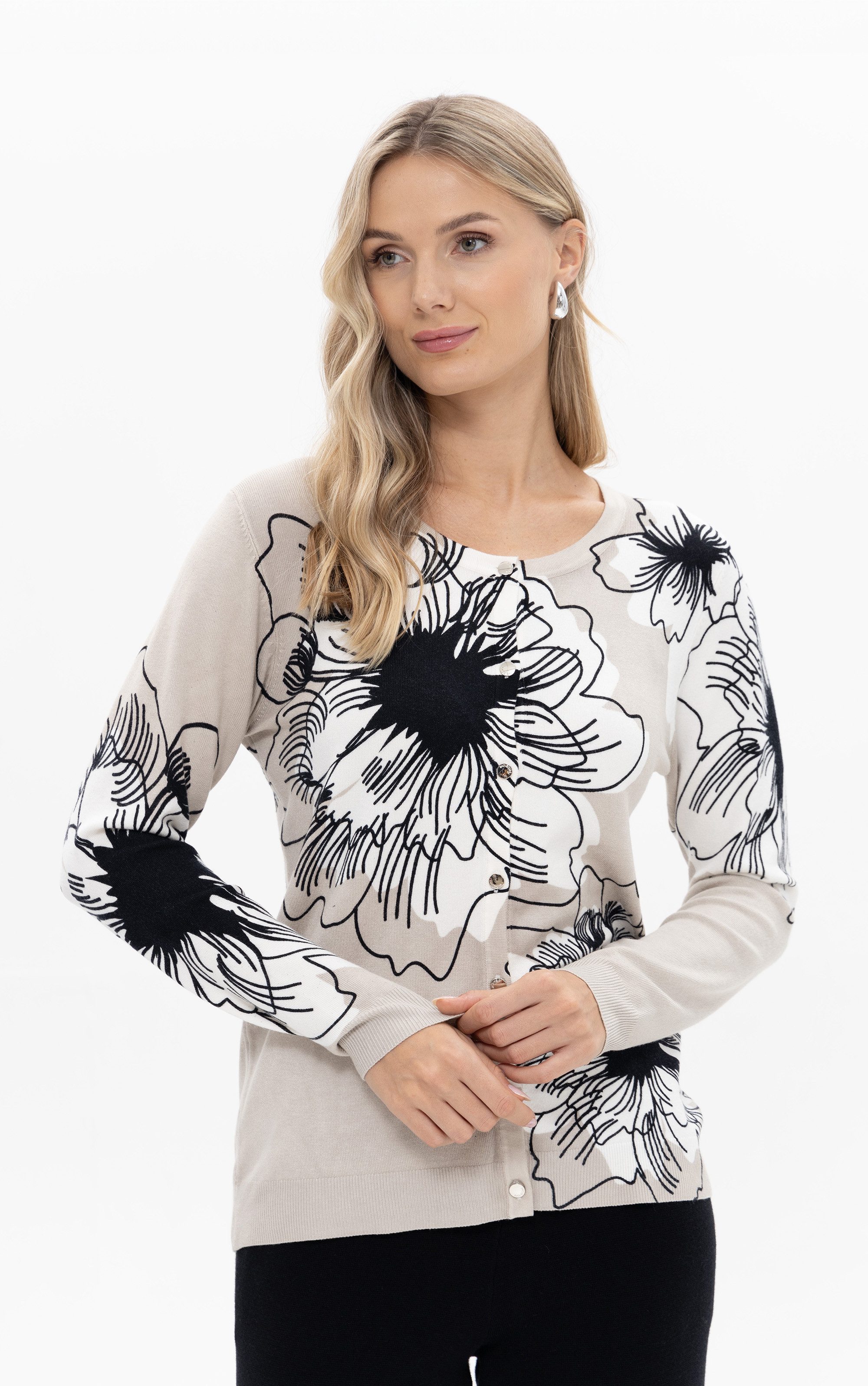 Passioni 2-in-1-Strickjacke mit grafischem Blumenprint (2-tlg)